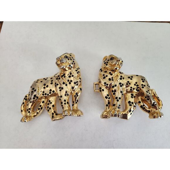 Vtg Cheetah Leopard Belt Buckle Womens Goldtone 1970s 1980s Large Cat Metal Belt